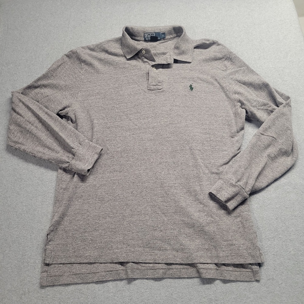 Polo Ralph Lauren Mens Gray Long Sleeve Polo Shirt Cotton Pony Logo Size L